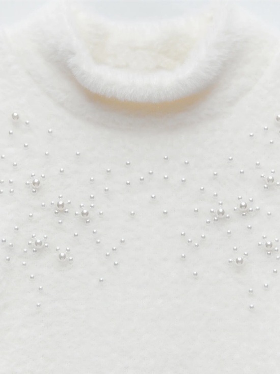 Zara Sweaters - Zara White Pearl-Embellished Fuzzy Mock Neck Sweater